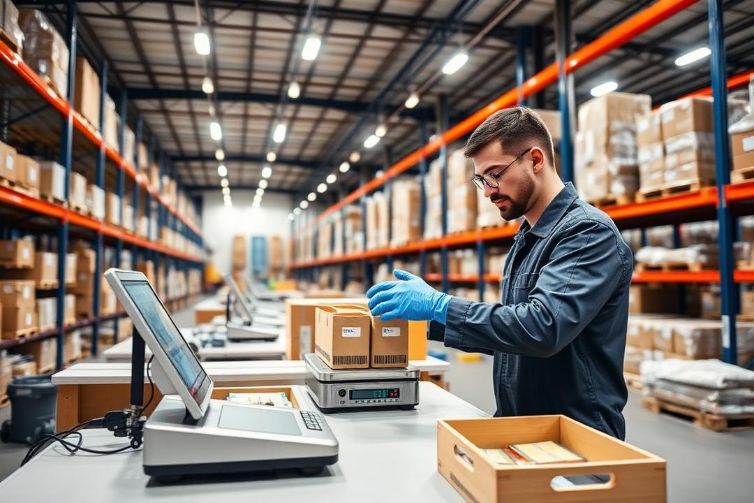 Quality control inspection station checking products before packing