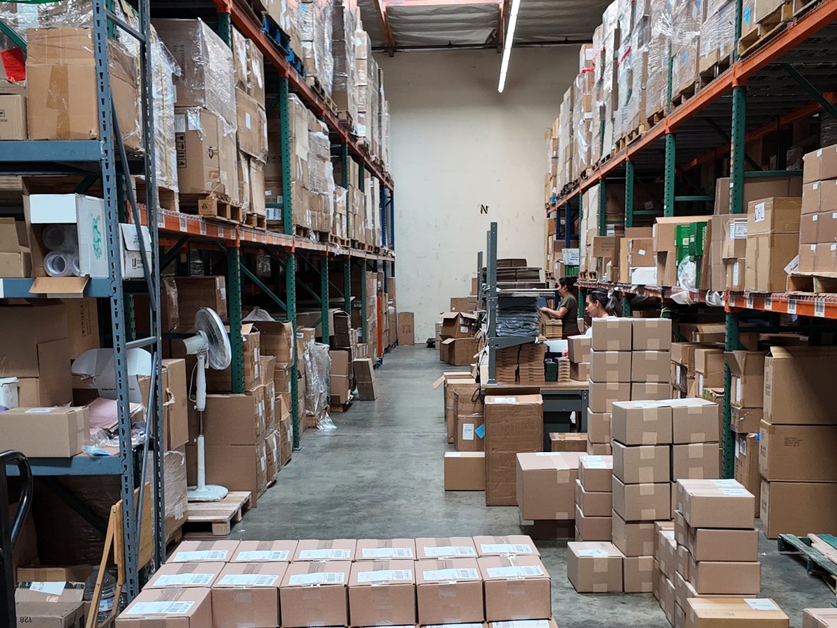 Pallet racking rows in the Fulfillment EZ warehouse